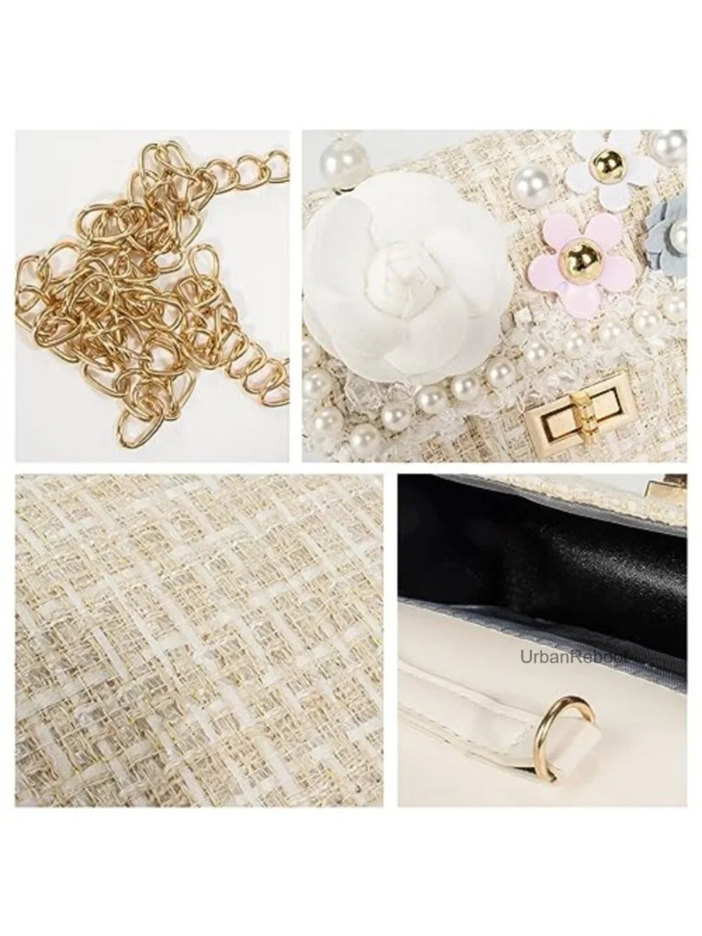 Toddler Girls Crossbody Purse PU Leather Pearl Flower Mini Handbag